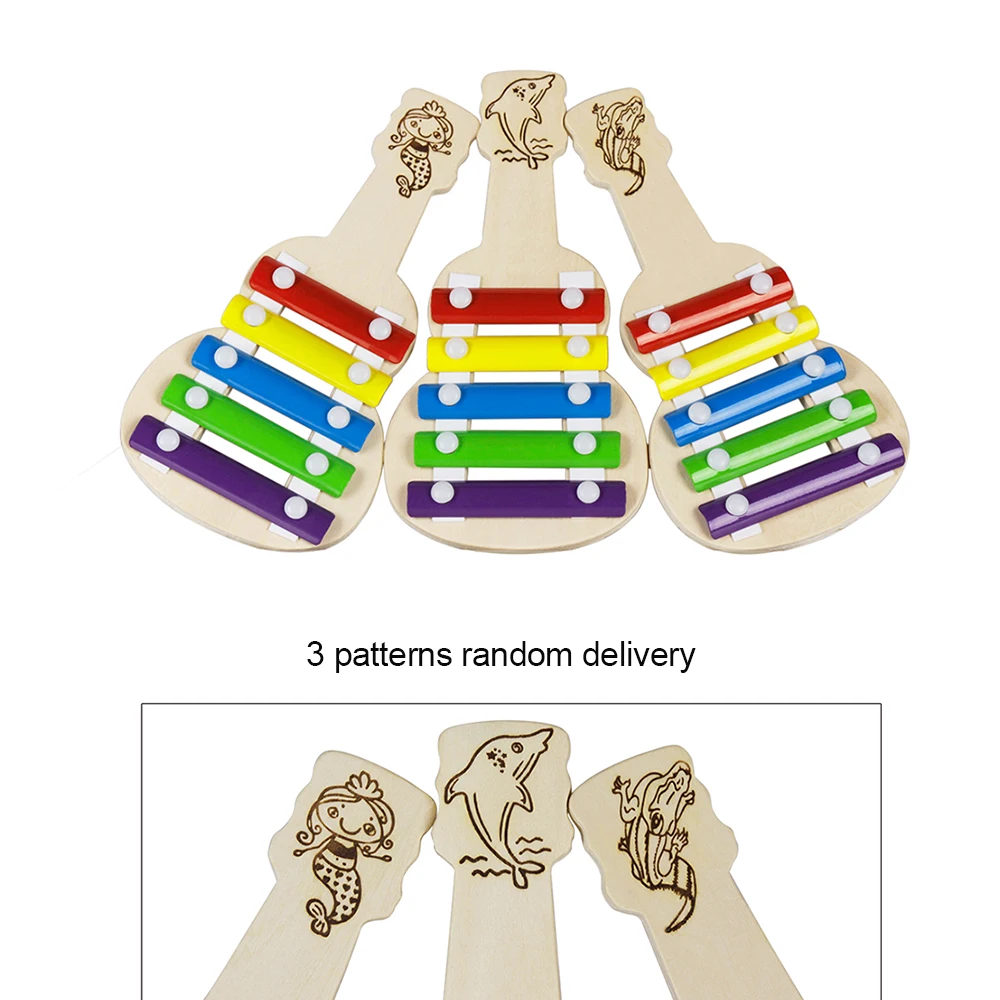 Гитара-форма 5 нот ксилофон Glockenspiel с 2 солодами музыкальная игрушка для детей обучающий музыкальный инструмент