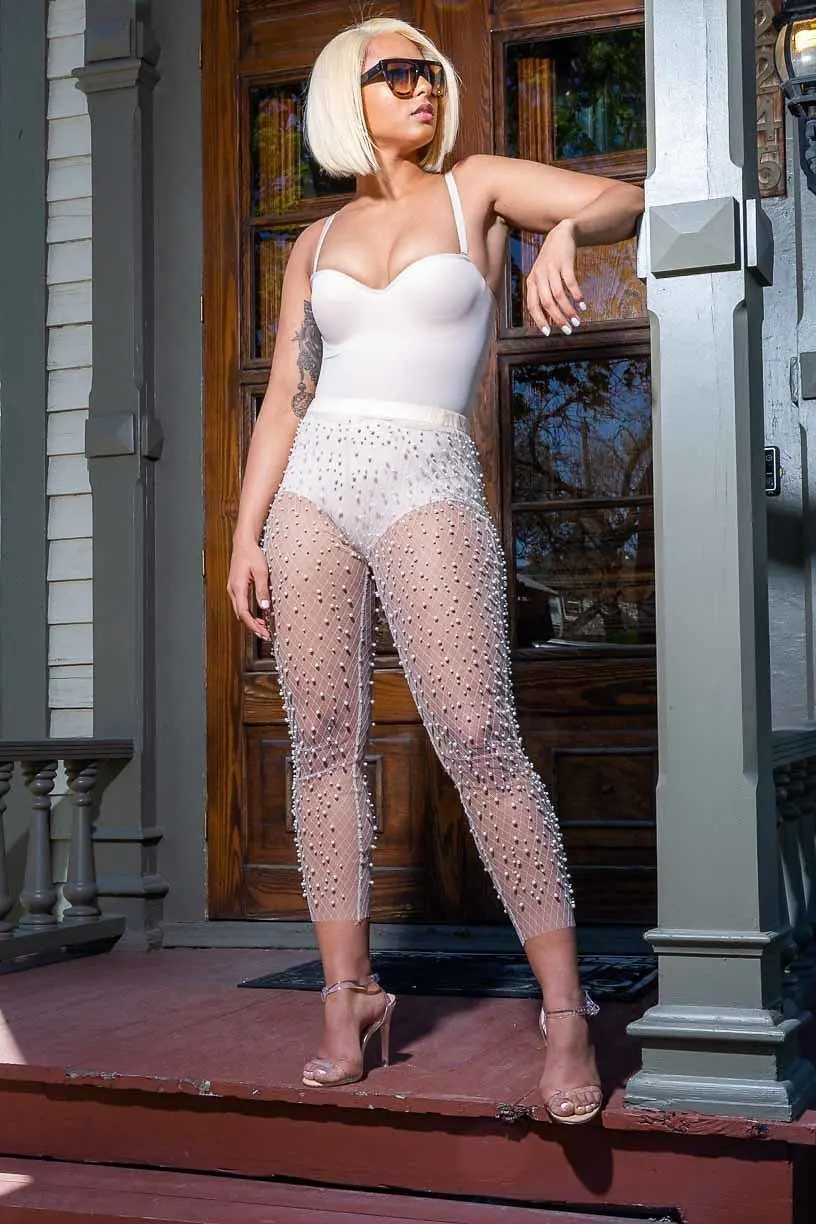 MUXU белый прозрачный одежда в стиле пэчворк пикантные женские уличная одежда брюки Штаны Мода