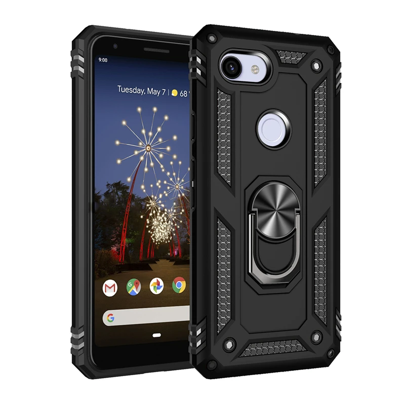 Hybrid TPU PC Shockproof Cell Phone Case for Google Pixel 3A 4 XL with Barcket Ring
