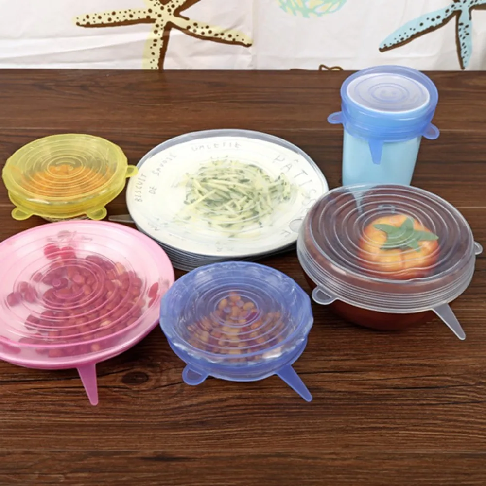 6Pcs/Set Silicone Food Bowl Saran Wrap Cover Lids Pot Stretch Kitchen