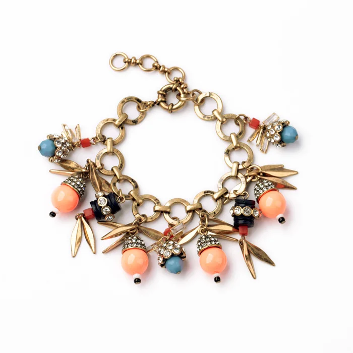 Дизайн, цепочка из цинкового сплава и звенья, классический браслет, оранжевая смола, камень