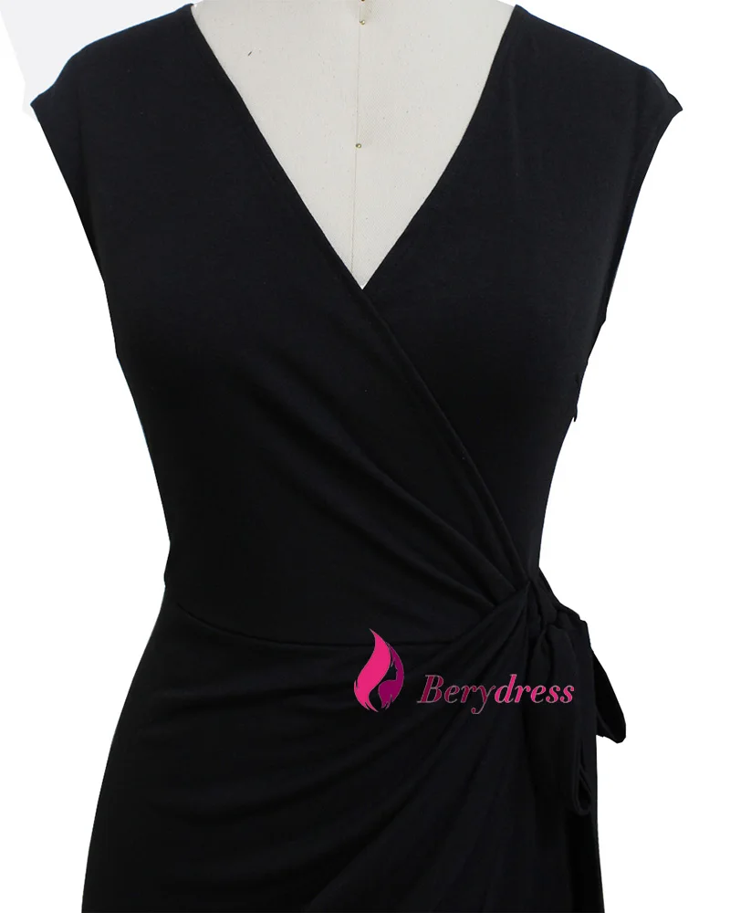 Berydress, винтажное женское платье, в горошек, с коротким рукавом, черное, с запахом, Vestidos, облегающее, облегающее, миди, летнее, Драпированное, вечерние, платье