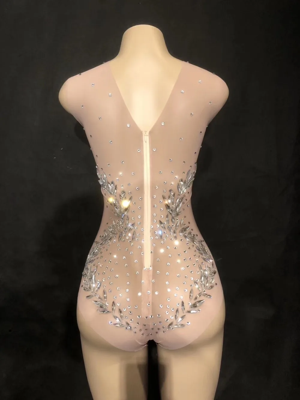 Сверкающие кристаллы комбинезон с камнями костюм из сетчатой ткани для женщин сценический танец прозрачный боди сексуальная одежда для ночного клуба