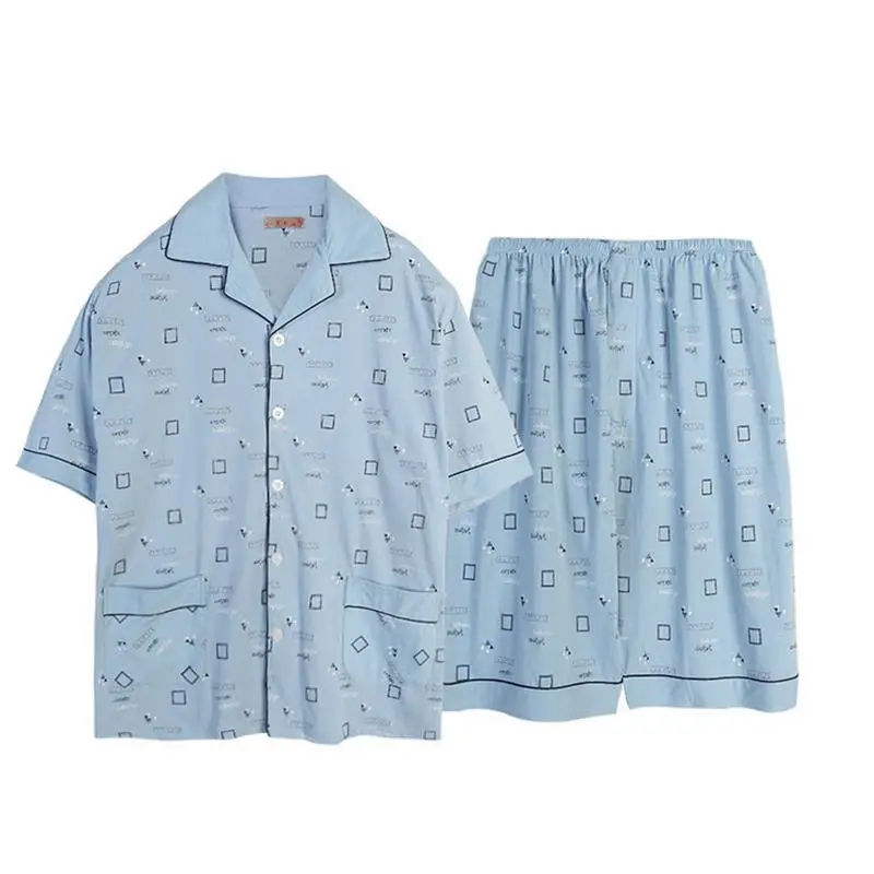 Новые мужские летние хлопок плюс размер пижамы наборы Экстра большой мягкая Пижама с коротким рукавом Turn-Down Воротник