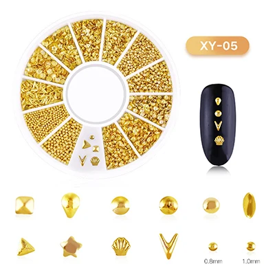 Сплав для дизайна ногтей заклепки шипы для ногтей 3D украшения ногтей серебряное Золотое кольцо Звезда Луна Стальные Бусины комплект для ногтей сплав NAN - Цвет: XY-05