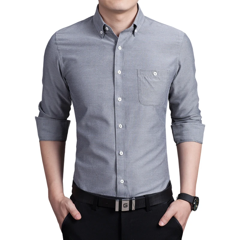 

Men's Fashion Boutique Cotton Oxford Spinning Pure Color Leisure Business Long Sleeve Shirts / Men Large Size Slim Casual Shirts