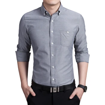 

Men's Fashion Boutique Cotton Oxford Spinning Pure Color Leisure Business Long Sleeve Shirts / Men Large Size Slim Casual Shirts