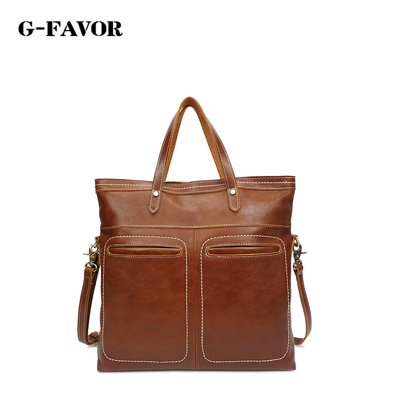 

G-FAVOR Casual first layer of cowhide handmade vintage genuine leather shopping bag women's handbag female shoulder bags