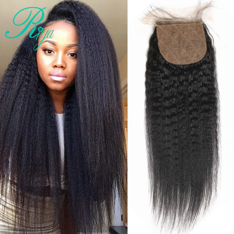 

Riya Hair Brazilian Kinky Straight Silk Base Closure Silk Top Closure With Baby Hair Indian Coarse Yaki Human Hair Closure