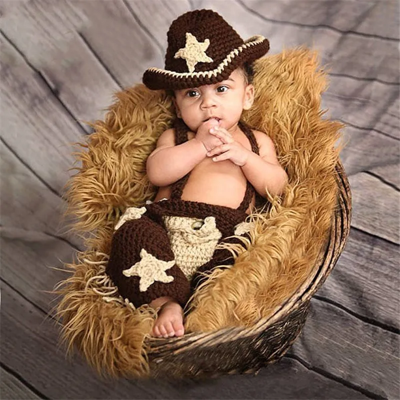 

Baby Photography Props Handmade Crochet Cartoon Cowboy Sets Newborn Photo Accessories Infant Toddler Photography Outfits