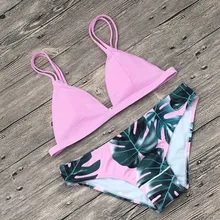 2018 Newest Brazilian Bikini Set Swimwear Women Swimsuit Bathing Suit Cami Palm Leaf Print Biquini Swim Suit Maillot De Bain
