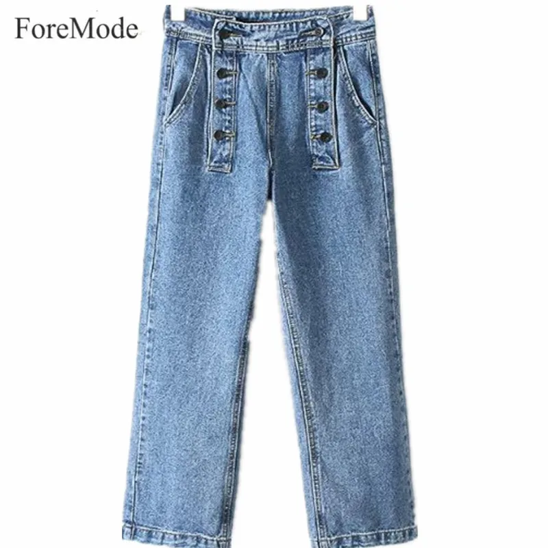 ForeMode The Trend of Double Row Nine Zikuo Jeans Buttons Cow Leg Pants
