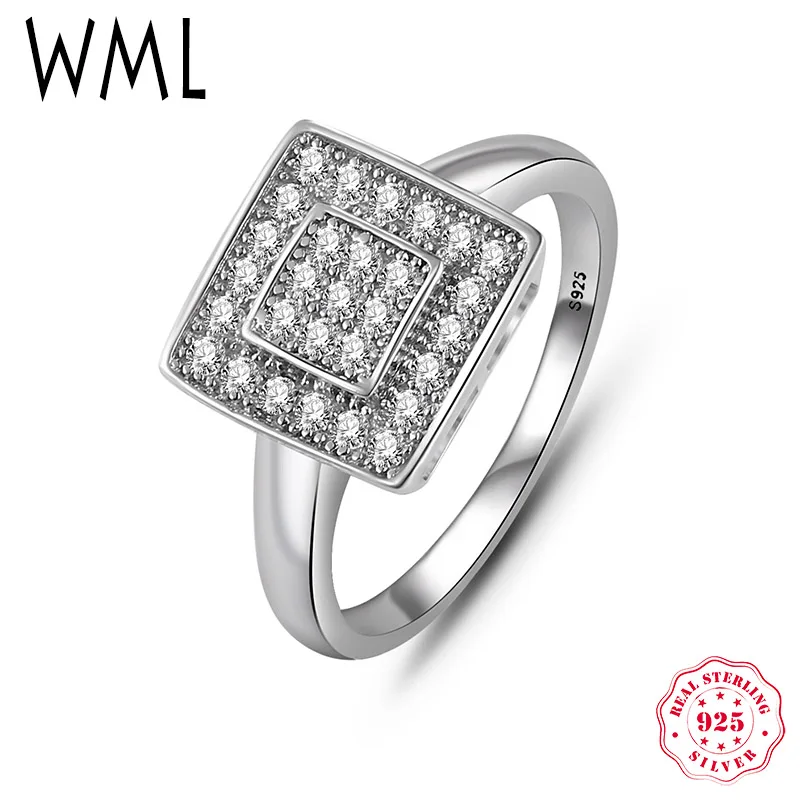 WML роскошные Твердые стерлингового серебра 925 CZ перстни для Для женщин свадебные
