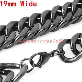 

19mm Wide Heavy Double Row Stainless Steel Cuban Curb Link Chain Bracelet Or Necklace Black Color Biker Men's Jewelry 7-40inches