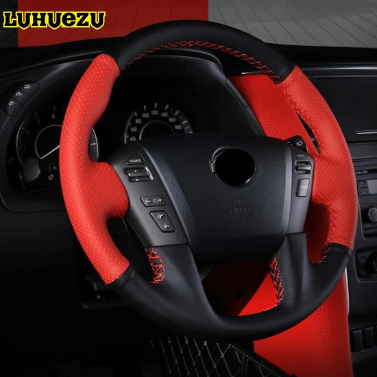 Чехол рулевого колеса с кожаным швом для Nissan патруль Y62 Armada 2013 2014 2015 2016 2017 2018