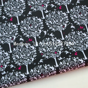 

PVC coated waterproof fabric - Trees and birds on black background (WF012)