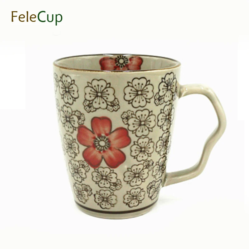 FeleCup Porcelain Mug Cup With Handgrip Chinese Style Chinaware Flower