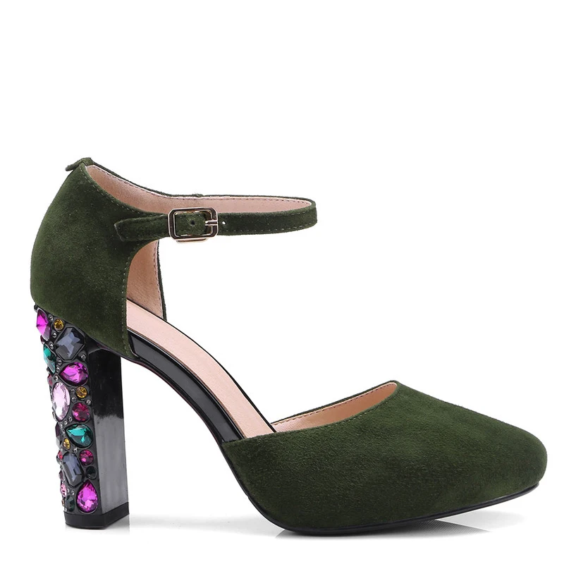 

Cocoafoal Women Green Sandals Plus Size 34 - 43 Genuine Leather Crystal High Heels Sandals Sexy Summer Sheepskin Pumps