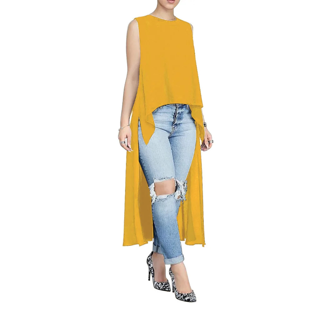 

Womens Plus Size Tunic Casual Tank Top Blouse Shirt Sleeveless Tunic Round Neck 2019 Solid Color High Low Hem Chic Blouse AM0305