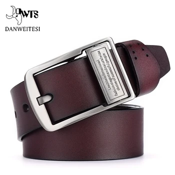 

[DWTS] belt male cowhide genuine leather belts for men brand Strap male pin buckle vintage jeans belt 100cm-125cm