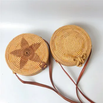 

Woman Rattan Straw Circle Handwoven Fashion Summer Women Messenger Bags Bali Round Retro Casual Beach Shoulder Bag #40