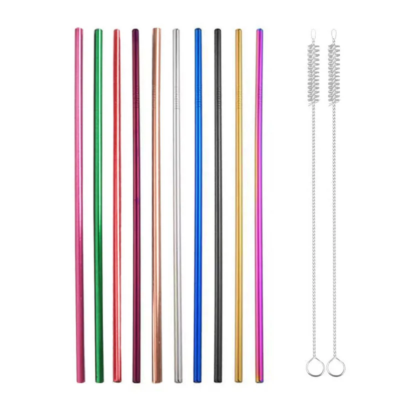 Reusable 304 Stainless Steel Drinking Straw Bar Party Metal Straw with Cleaner Brush For Mugs Sturdy Bent Straight Straws - Цвет: Mix C s10 10PCS