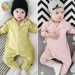 Lemonmiyu детские комбинезоны из хлопка, два цвета, детская одежда унисекс с отложным воротником, одежда для сна, осень 2018, модная полная длина
