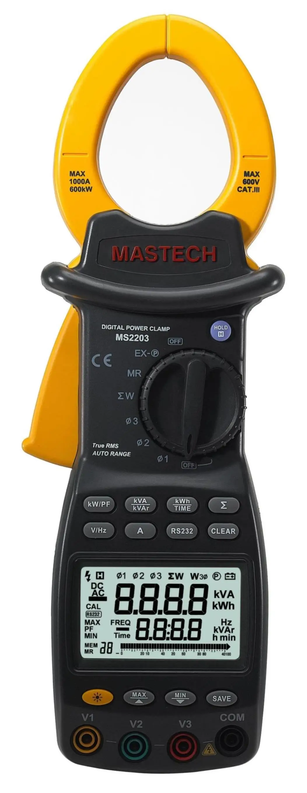 Mastech MS2203 3 Phase Clamp Meter Power Factor Optimization Support RS232in Clamp Meters from