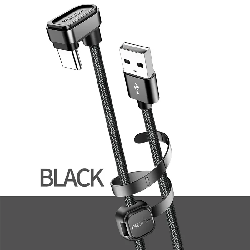 ROCK usb type C игровые Кабели Кабель usb type-c для Xiaomi Oneplus LG Nexus 5x huawei samsung Letv type c провод металлический нейлон - Цвет: Черный