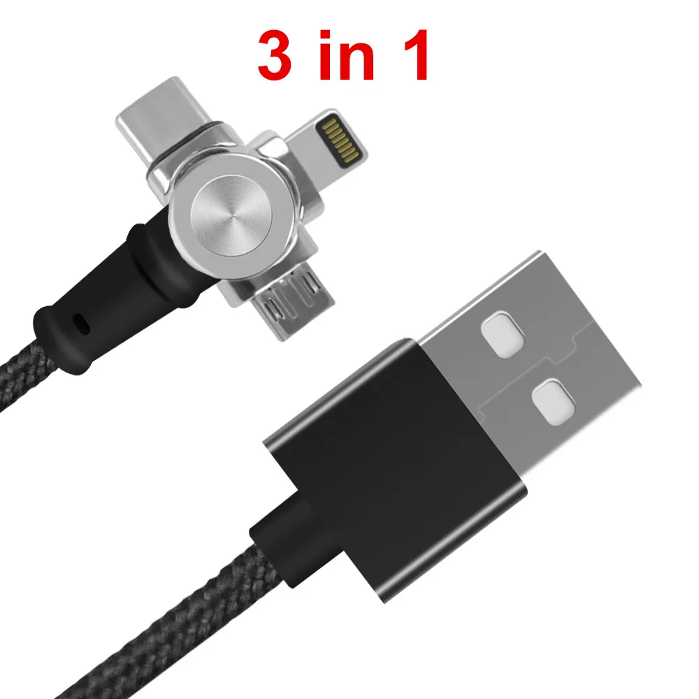 Sinstar Быстрая зарядка Магнитный кабель 180 градусов type C Micro USB для Iphone для Android type C кабель - Цвет: 3 IN 1