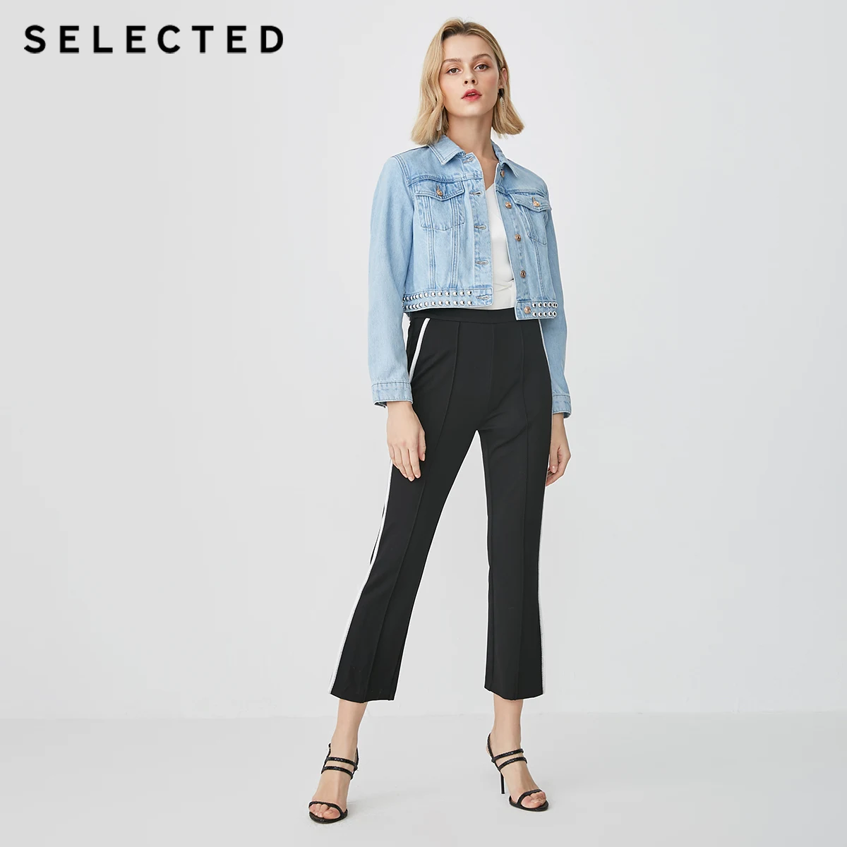 wonderful SELECTED Women's 100% Cotton Rivet Short Denim Jacket C419157502