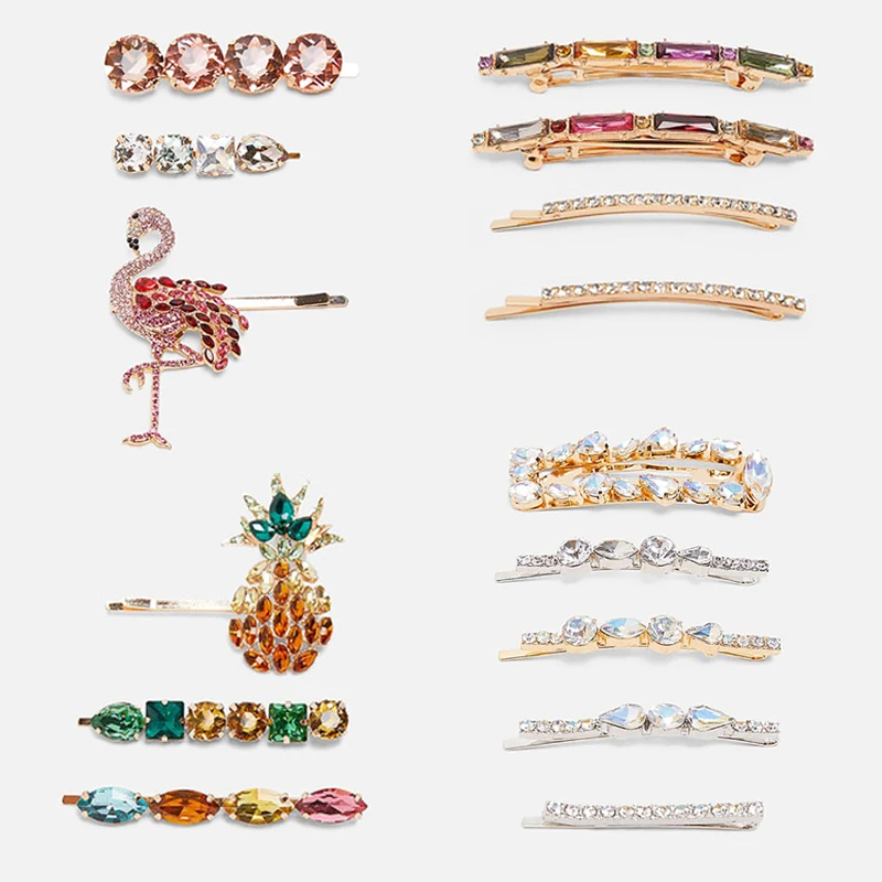 

KOMi 2/3/4/5PCS/SET Hair Pins Set for Women Hair Jewelry Shell Pearls Crystals Flamingo Pineapple Hair Barrette Bobby Pin A60422