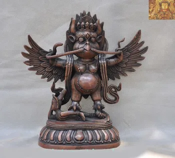 

christmas 9"Old Tibetan Buddhism temple bronze Winged Garuda Bird God Tantra Buddha Statue New Year