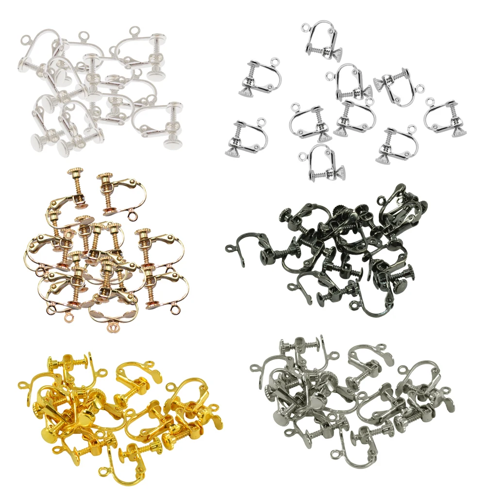 70 Pieces Non-Piercing Brass Screw Earring Clip Flat Hooks DIY Crafts