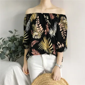 

Women Summer Boho Floral Blouses Sexy Slash Neck Top Shirt Half Sleeve Blouse