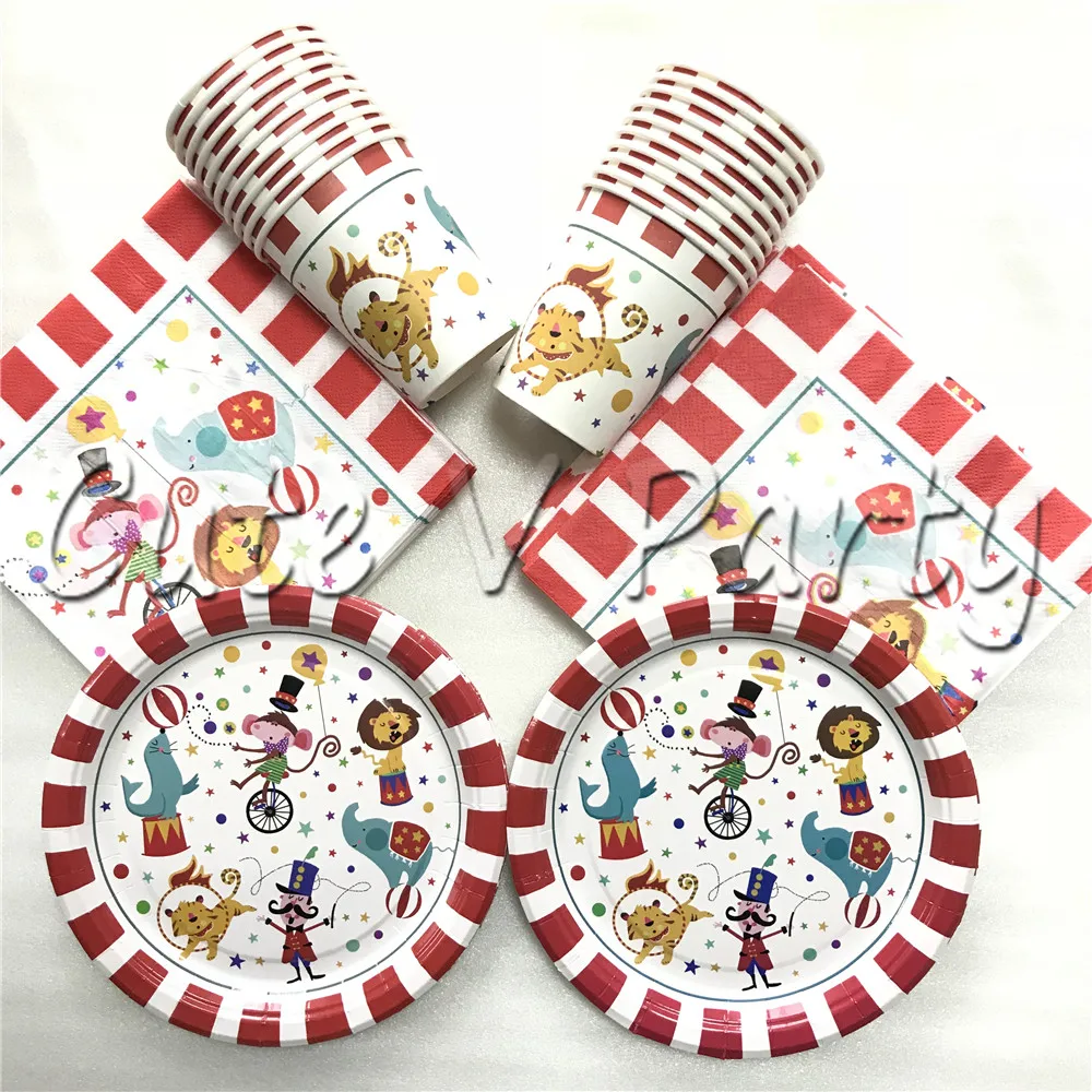 

80pcs/lot Cartoon Creative Circus Theme Birthday Party Tablewear Set Disposable Napkins Plates Cups Set Circus Party Supplies