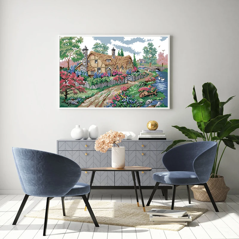 

The Country cabin 8 Cross Stitch Kits 11CT Printed Fabric 14CT Canvas DMC Counted Chinese Cross-stitch set Embroidery Needlework