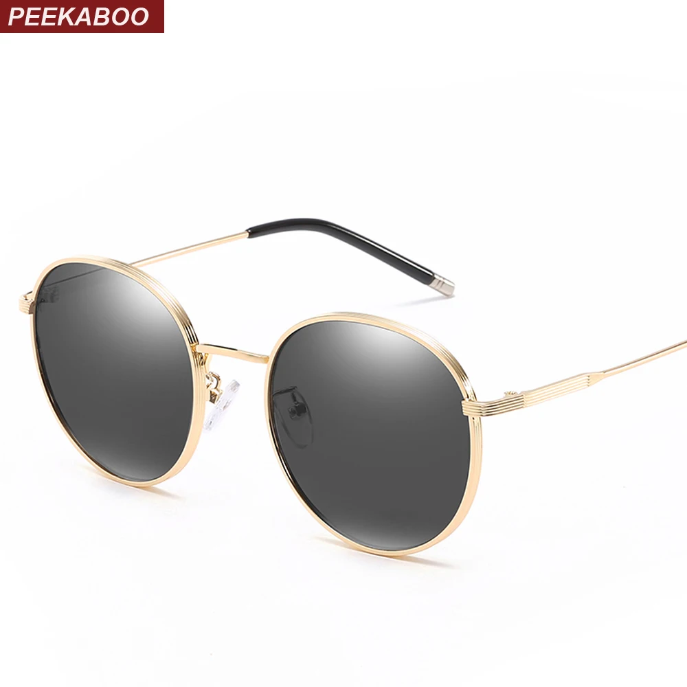 

Peekaboo retro round sunglasses men polarized uv400 unisex mirror sun glasses for women polarized 2019 gold metal frame