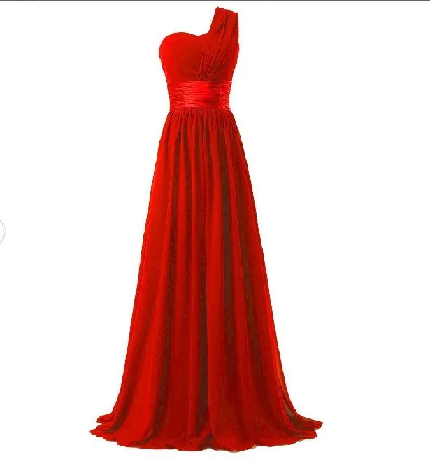 Платья для подружек невесты, свадебные платья для гостей, Длинные вечерние шифоновые платья без рукавов на одно плечо, длинное платье для свадебной вечеринки для женщин - Цвет: red