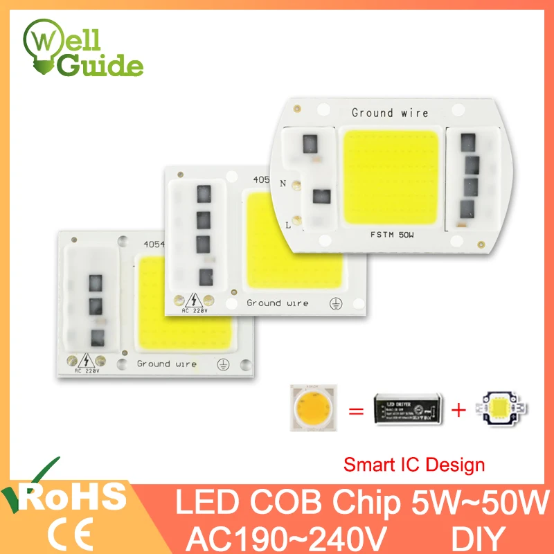 

COB LED Lamp Chip 50W 30W 20W 10W 5W Smart IC Driver High Lumens For DIY Floodlight Spotlight
