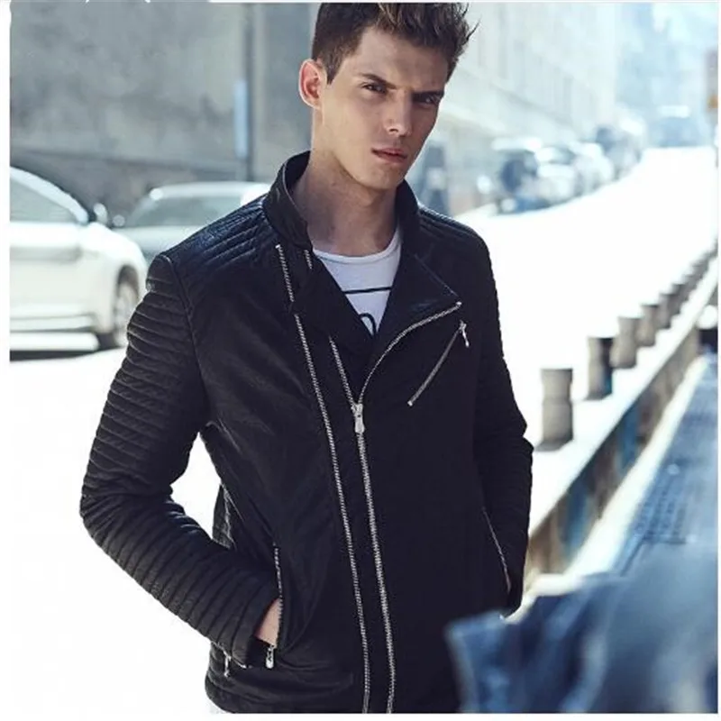 2018 Brand Designed PU Leather Biker Jackets For Men Coats Slim Motorcycle Bomber Jacket Mens Leather Jackets and coats