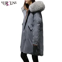 HIJKLNL новые зимние пуховики с капюшоном женские свободные пуховики толстые длинные парки меховой воротник модные теплые пальто HB172