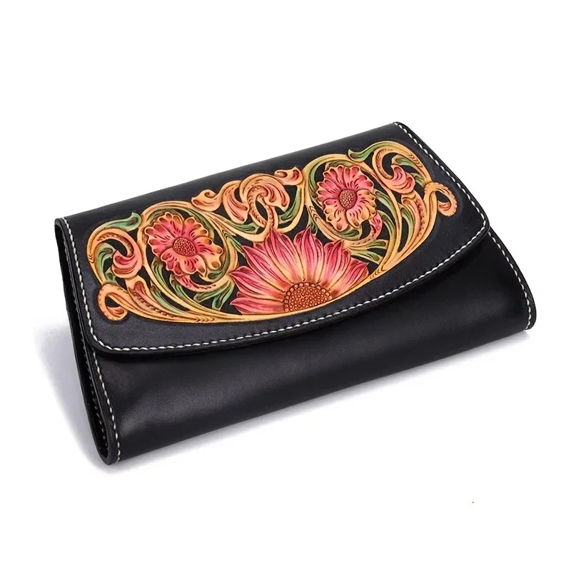 Dame Leder Kreuz Vintage Sunflower Tasche Haut Kupplung Kuh Klappe grün Schwarzes Schulter Weiblich Frauen Geschnitzte Designer Geldbörse Handgemachte rot Echtes 6pdfqd