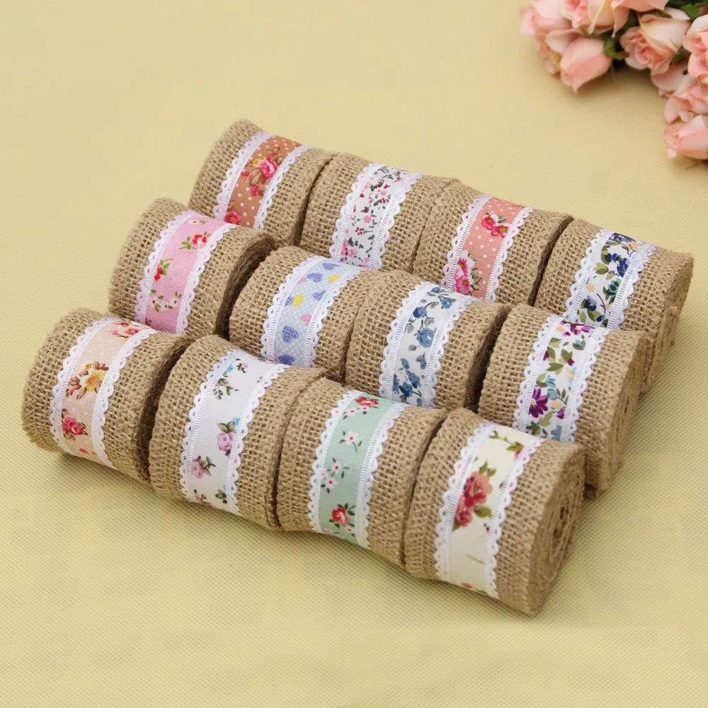 

2m NEW 5cm Width Natural Jute Burlap Cloth Roll Lace Ribbon Wedding Christmas Decorations Unicorn Party Craft Supplies