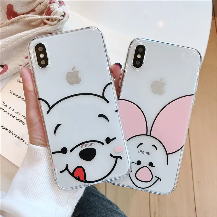 

Cute Cartoon Winnie Pooh Bear Piglet Transparent Phone Case For iPhone 7 7 Puls 6 6S 7 8 Puls X XS XR Xsmax Cases Soft TPU Cover