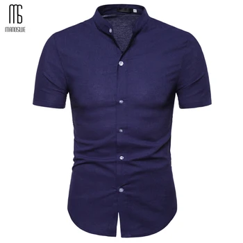 

Manoswe Casual Stand Collar White Shirts Men 2019 Summer Short Sleeve Slim Shirt Bussiness Solid Color Male Shirt 2XL