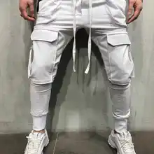 Летние Новые повседневные брюки европейские и американские штаны с большими карманами для фитнеса эластичные однотонные мужские брюки с несколькими карманами