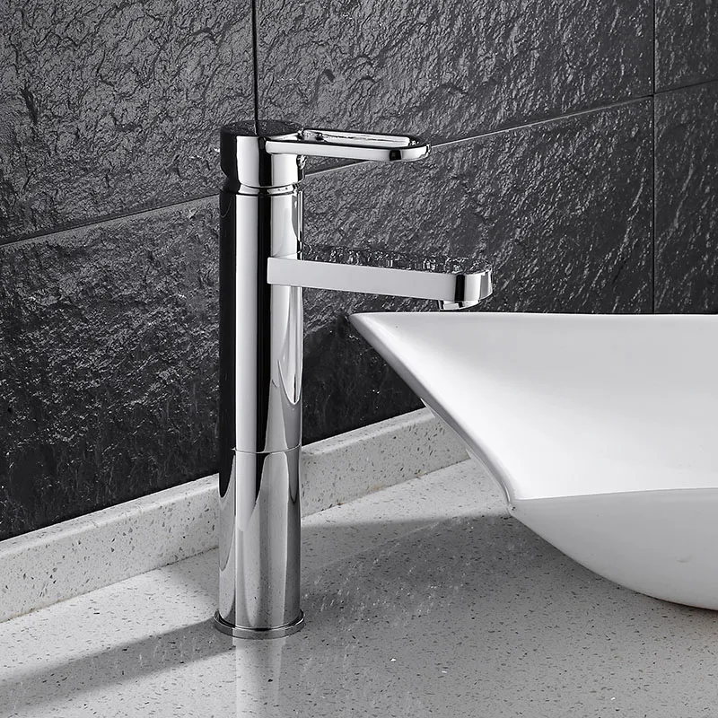 Chegada nova frete grátis alto bacia torneira de água da torneira de bronze chrome única alavanca bacia torneira pia do banheiro quente e fria mixer