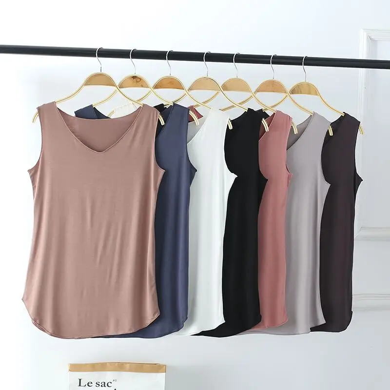 LERFEY Women Summer Tank Sleeveless V Neck Tops Loose Singlets Vest Slim T Shirts Soild Color Girls Tees Camisetas Plus Size