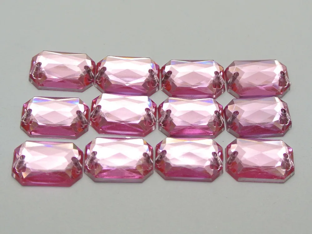 

100 розовые акриловые квадратные стразы с плоской задней стороной для шитья 10x14 мм, Пришивные бусины